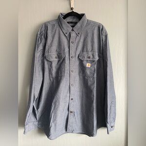 Carhartt Men's Long-Sleeve Button-Down Loose Fit Chambray Work Shirt Size XL